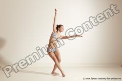 Swimsuit Gymnastic poses Woman White Moving poses Slim long brown Dynamic poses Academic